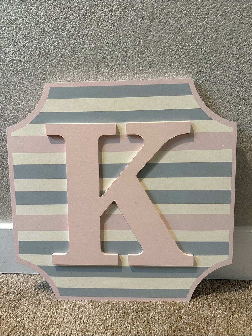 Pink Letter K Striped Wall Plaque - Home Wall Decor